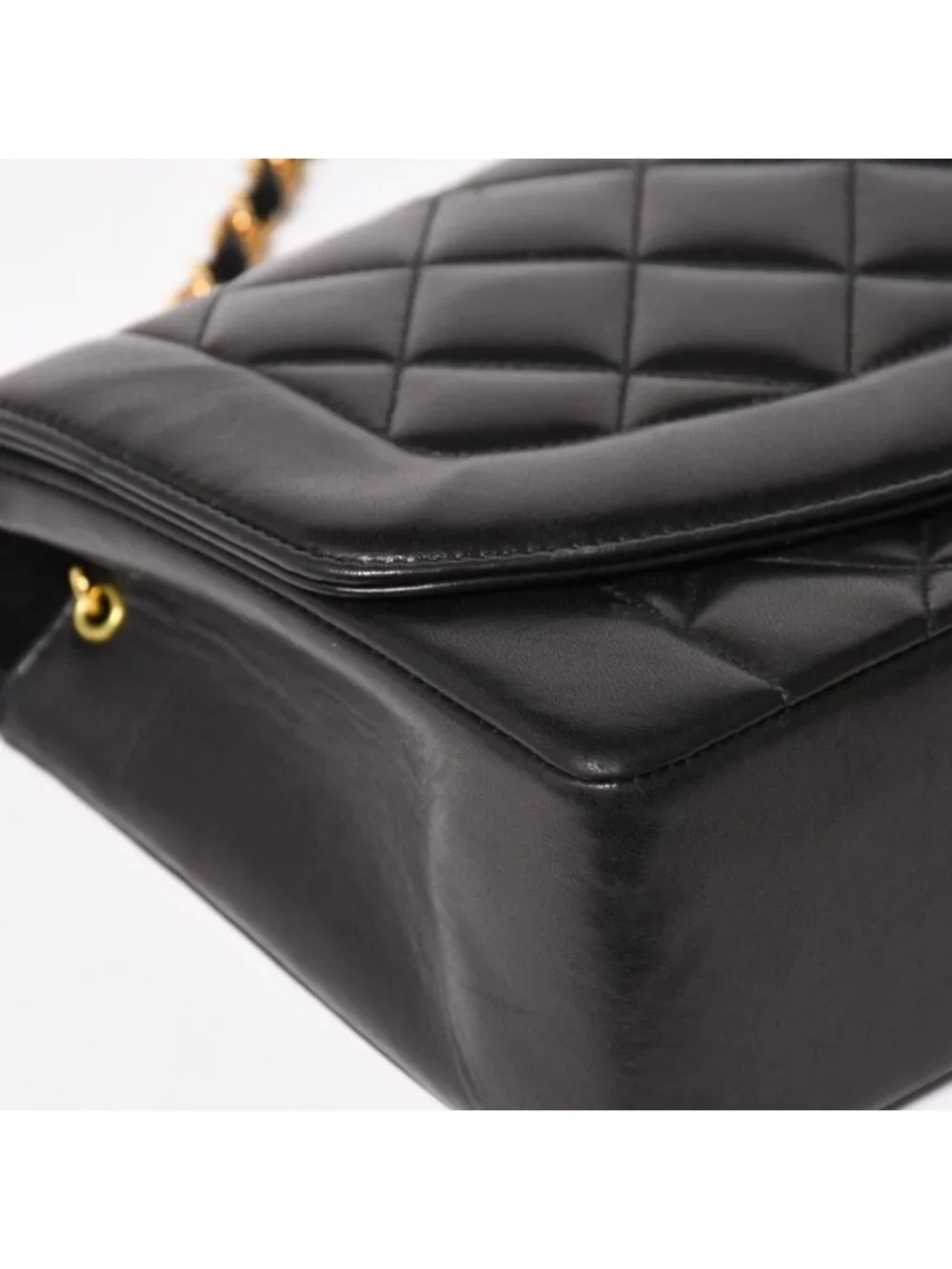 Chanel Diana Quilted 25 S Flap S Chain Shoulder Bag CC Logo Lambskin Black